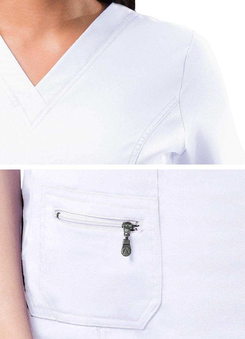 Adar Uniforms, Pro Scrubs for Women - Elevated V-Neck Scrub Top - P4212 - White - L - Image 4
